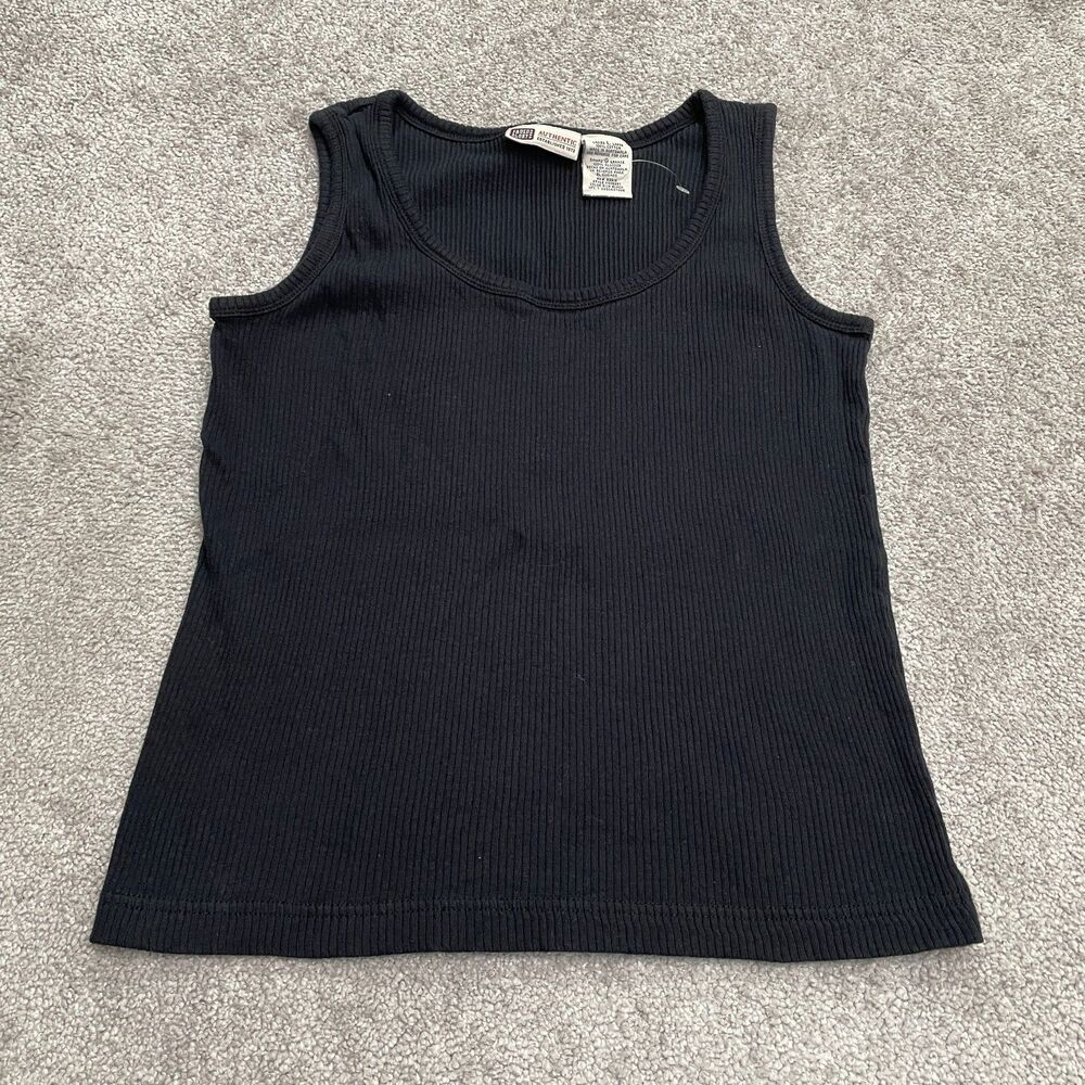 Faded Glory Ribbed Knit Basic Tank top Womens Large Black Cotton Casual Stretch